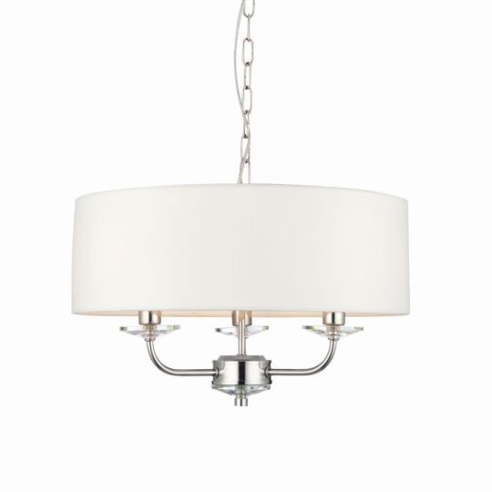 Endon Nixon 3lt Pendant in Bright Nickel Plate & Vintage White Fabric