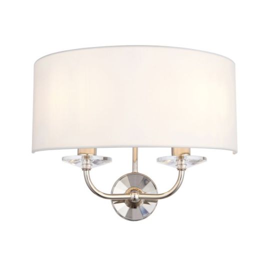 Endon Nixon 2lt Wall in Bright Nickel Plate & Vintage White Fabric