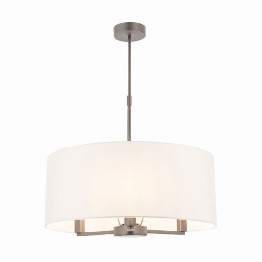 Endon Daley 3lt Pendant in Matt Nickel Plate & Vintage White Fabric