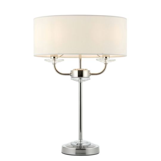 Endon Nixon 2lt Table in Bright Nickel Plate & Vintage White Fabric