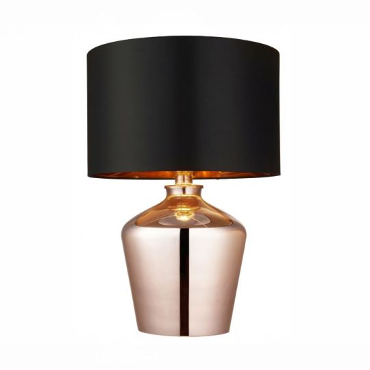 Waldorf Table Lamp in Copper Glass Finish & Black Fabric Shade