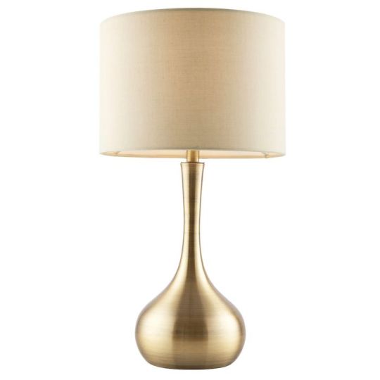 Piccadilly Touch Table Lamp in Soft Brass Plate Finish & Taupe Fabric Shade