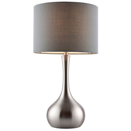 Piccadilly Touch Table Lamp in Satin Nickel Plate Finish & Grey Fabric Shade
