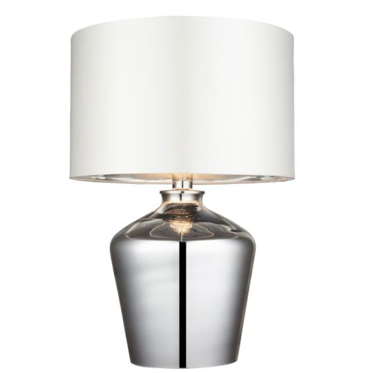 Waldorf Table Lamp in Chrome Glass Finish & Ivory Fabric Shade