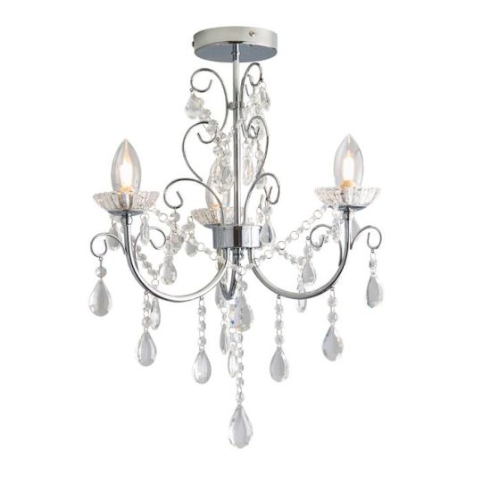 Tabitha 3 Light Semi Flush in Chrome Plate Finish & Clear Crystal Shade