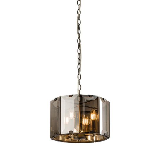 Clooney 4 Light Pendant in Slate Grey Finish & Smoked Cut Glass Shade