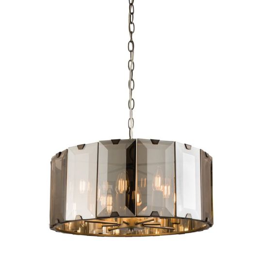 Clooney 8 Light Pendant in Slate Grey Finish & Smoked Cut Glass Shade