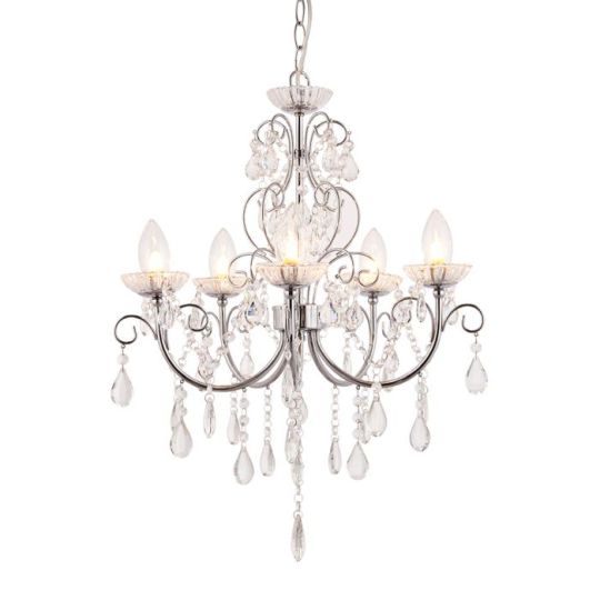 Tabitha 5 Light Pendant in Chrome Plate Finish & Clear Crystal Shade