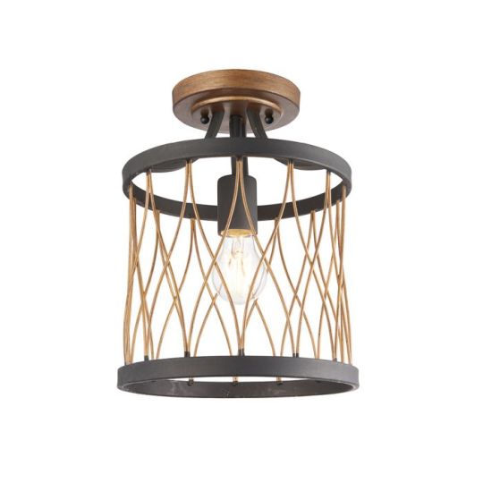Heston Semi Flush in Matt Black Finish & Rustic Bronze Paint Shade