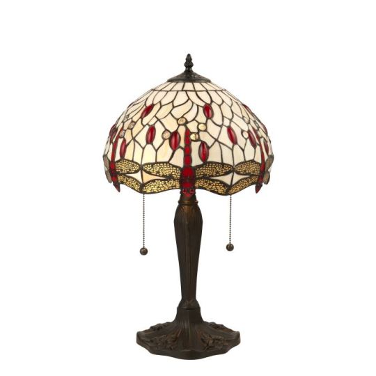 Tiffany Dragonfly Beige 2Lt Table in Tiffany Glass & Dark Bronze Finish With Highlights