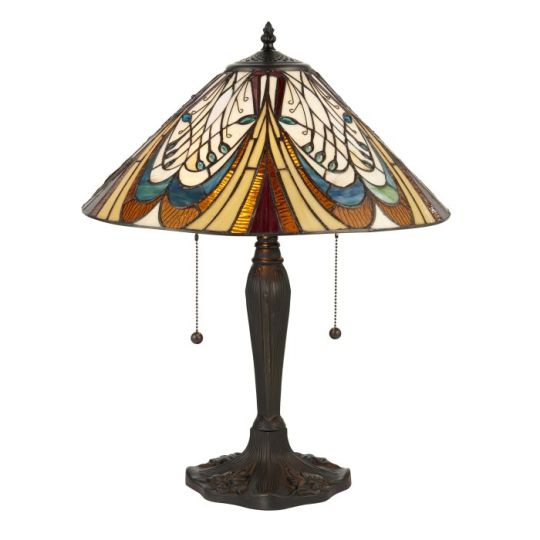 Tiffany Hector 2Lt Table in Tiffany Glass & Dark Bronze Finish With Highlights
