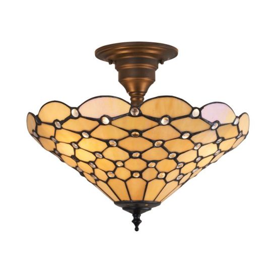 Tiffany Pearl 3Lt Semi Flush in Tiffany Glass & Dark Bronze Finish With Highlights