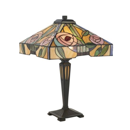 Tiffany Willow 2Lt Table in Tiffany Glass & Dark Bronze Finish With Highlights