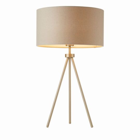 Endon Tri 1lt Table in Matt Nickel Plate & Grey Linen Mix Fabric
