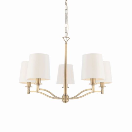 Endon Ortona 5lt Pendant in Matt Antique Brass Plate & Vintage White Fabric