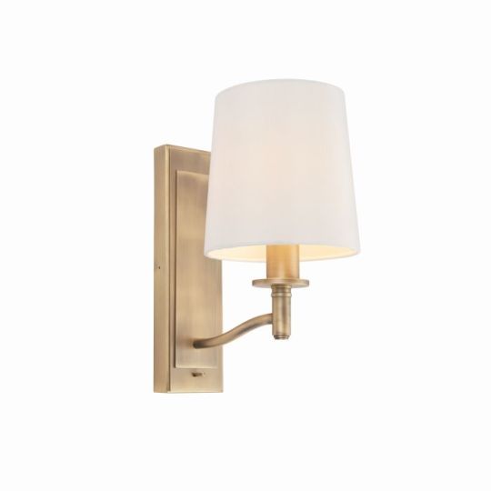 Endon Ortona 1lt Wall in Matt Antique Brass Plate & Vintage White Fabric