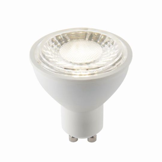 Saxby Gu10 Led Smd Dimmable 60 Degrees 7W in Matt White Plastic & Clear Prismatic Pc