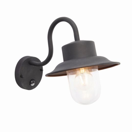 Endon Chesham PIR 1lt Wall in Textured Black & Clear Glass