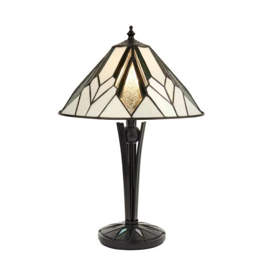 Tiffany Astoria 1Lt Table in Tiffany Glass & Black With Iridised Glass Inserts