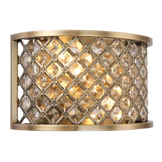 Hudson 2 Light Wall Lamp in Antique Brass Plate Finish & Clear Crystal Shade