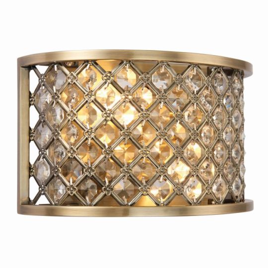 Endon Hudson 2lt Wall in Antique Brass Plate & Clear Crystal