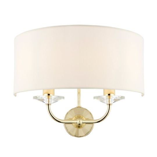 Nixon 2 Light Wall Lamp in Brass Plate Finish & Vintage White Fabric Shade