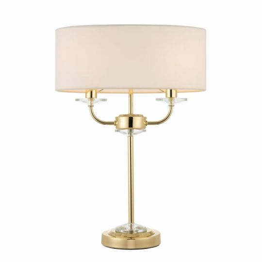 Endon Nixon 2lt Table in Brass Plate & Vintage White Fabric