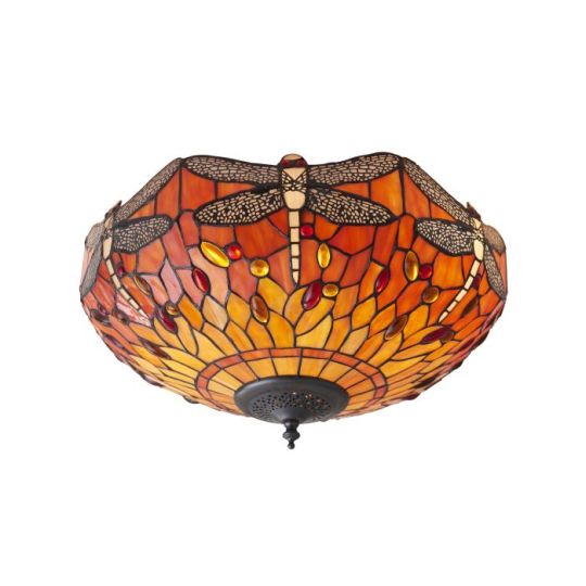 Tiffany Dragonfly Flame 2Lt Flush in Tiffany Glass