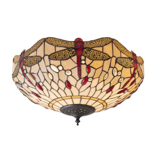 Tiffany Dragonfly Beige 2Lt Flush in Tiffany Glass