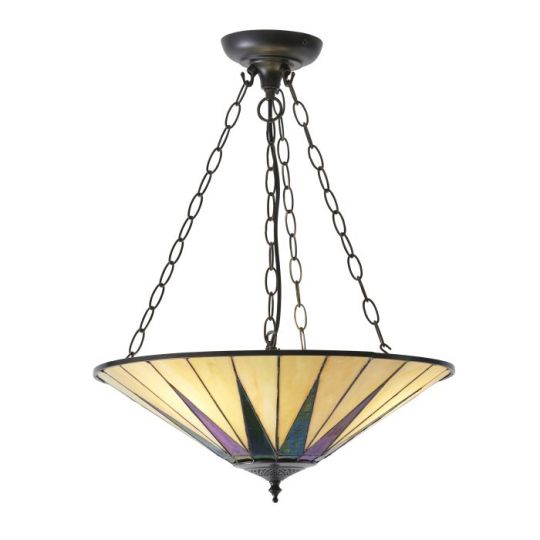 Tiffany Dark Star 3Lt Pendant in Tiffany Glass & Dark Bronze Finish With Highlights
