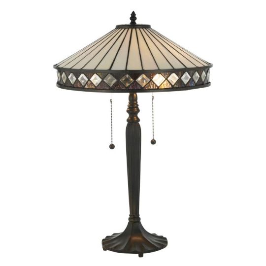 Tiffany Fargo 2Lt Table in Tiffany Glass & Dark Bronze Finish With Highlights