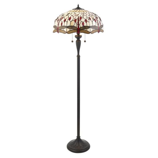 Tiffany Dragonfly Beige 2Lt Floor in Tiffany Glass & Dark Bronze Finish With Highlights