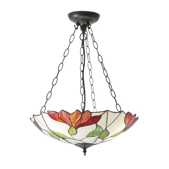 Tiffany Botanica 3Lt Pendant in Tiffany Glass & Dark Bronze Finish With Highlights