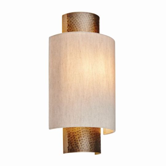 Endon Indara 1lt Wall in Hammered Bronze Plate & Natural Linen Mix Fabric