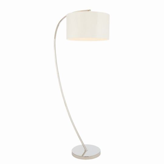 Josephine Floor Lamp in Bright Nickel Plate Finish & Vintage White Fabric Shade
