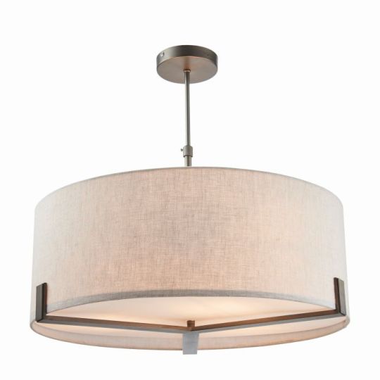 Endon Hayfield 3lt Pendant in Brushed Bronze Finish & Natural Linen