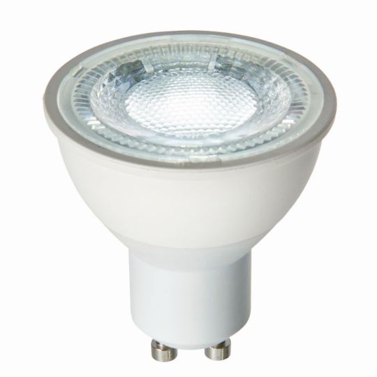 Saxby Gu10 Led Smd 60 Degrees 7W in Matt White Plastic & Clear Prismatic Pc