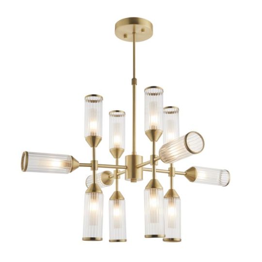 Blackstone Umbraflare 12 lt 580-820mm x 735mm x 735mm Multi Arm Glass Pendant Light Finished In Satin Brass Plate With Clear & Frosted Glass