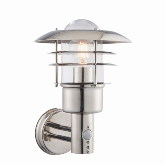 Dexter PIR Wall Light in Polished Stainless Steel Finish & Clear Glass Shade