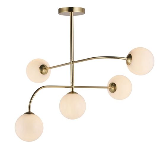 Endon Otto 5lt Semi flush in Satin Brass Plate & Opal Glass