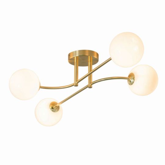 Endon Otto 4lt Semi flush in Satin Brass Plate & Opal Glass