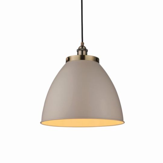 Endon Franklin 1lt Pendant in Taupe & Antique Brass Plate