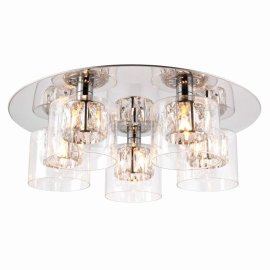 Verina 5 Light Flush in Chrome Plate Finish & Clear Glass Shade