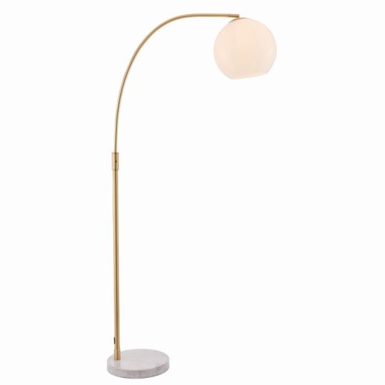 Endon Otto 1lt Floor in Satin Brass Plate, White/Grey Marble & Opal Glass
