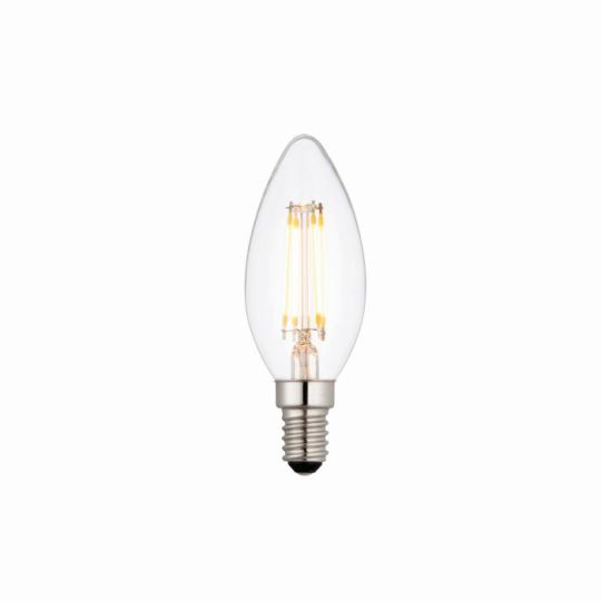 Saxby E14 Led Filament Candle Dimmable 4W in Clear Glass & Bright Nickel Plate
