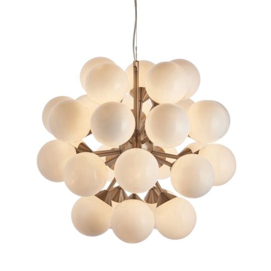 Endon Oscar 28lt Pendant in Satin Nickel Plate & Gloss White Glass