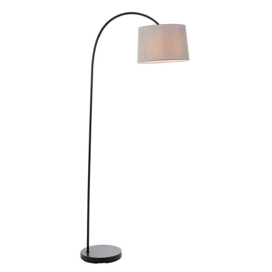 Carlson Floor Lamp in Matt Black Finish & Light Grey Fabric Shade