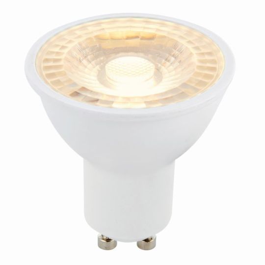 Saxby Gu10 Led Smd Beam Angle 38 Degrees Dimmable 6W in Matt White Plastic & Clear Prismatic Pc