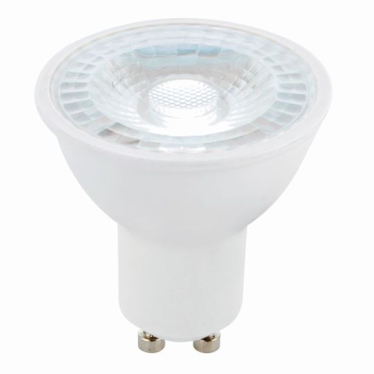 Saxby Gu10 Led Smd Beam Angle 38 Degrees Dimmable 6W in Matt White Plastic & Clear Prismatic Pc