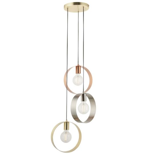 Endon Hoop 3lt Pendant in Brushed Brass, Nickel & Copper Plate